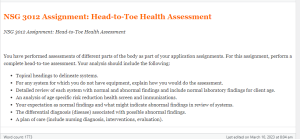 NSG 3012 Assignment  Head-to-Toe Health Assessment