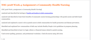 NSG 3028 Week 4 Assignment 2 Community Health Nursing