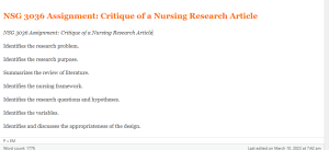 NSG 3036 Assignment  Critique of a Nursing Research Article