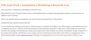 NSG 3036 Week 1 Assignment 3 Identifying a Research Area