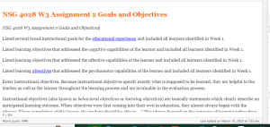 NSG 4028 W3 Assignment 2 Goals and Objectives