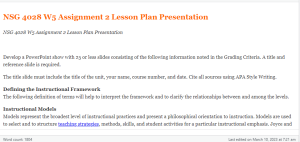 NSG 4028 W5 Assignment 2 Lesson Plan Presentation