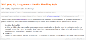 NSG 4029 W3 Assignment 2 Conflict Handling Style