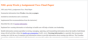 NSG 4029 Week 5 Assignment Two  Final Paper