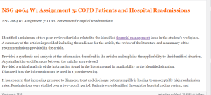 NSG 4064 W1 Assignment 3  COPD Patients and Hospital Readmissions