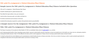 NSG 4066 W4 Assignment 2  Patient Education Plan Chinese