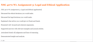 NSG 4070 W1 Assignment 3  Legal and Ethical Application