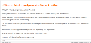 NSG 4070 Week 3 Assignment 2  Nurse Practice