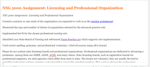 NSG 5000 Assignment  Licensing and Professional Organization