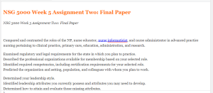 NSG 5000 Week 5 Assignment Two  Final Paper