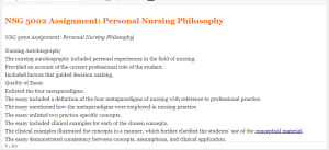 NSG 5002 Assignment  Personal Nursing Philosophy