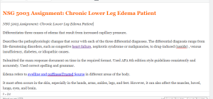 NSG 5003 Assignment  Chronic Lower Leg Edema Patient