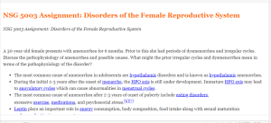 NSG 5003 Assignment  Disorders of the Female Reproductive System