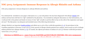 NSG 5003 Assignment  Immune Response in Allergic Rhinitis and Asthma