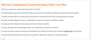 NSG 6001 Assignment  Gastroenterology Clinic Care Plan