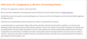 NSG 6001 W1 Assignment 4  Review of Learning Points