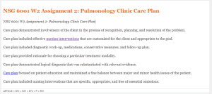 NSG 6001 W2 Assignment 2  Pulmonology Clinic Care Plan