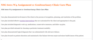 NSG 6001 W4 Assignment 2  Genitourinary Clinic Care Plan