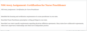 NSG 6005 Assignment  Certification for Nurse Practitioner