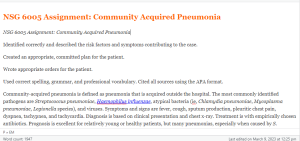 NSG 6005 Assignment  Community Acquired Pneumonia