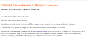 NSG 6005 W10 Assignment 3  Migraine Headaches