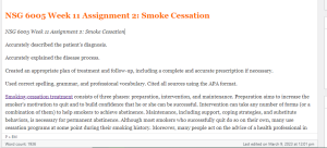 NSG 6005 Week 11 Assignment 2  Smoke Cessation