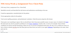 NSG 6005 Week 3 Assignment Two  Chest Pain