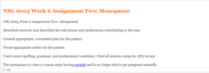 NSG 6005 Week 6 Assignment Two  Menopause