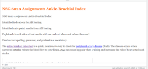 NSG 6020 Assignment  Ankle-Brachial Index