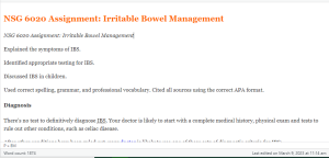 NSG 6020 Assignment  Irritable Bowel Management