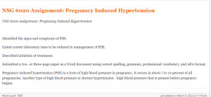 NSG 6020 Assignment  Pregnancy Induced Hypertension