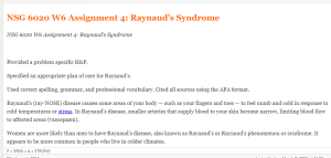 NSG 6020 W6 Assignment 4  Raynaud’s Syndrome