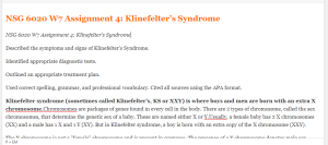 NSG 6020 W7 Assignment 4  Klinefelter’s Syndrome