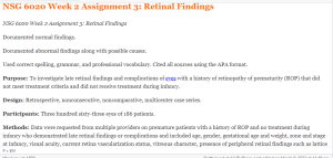 NSG 6020 Week 2 Assignment 3  Retinal Findings