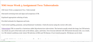 NSG 6020 Week 3 Assignment Two  Tuberculosis