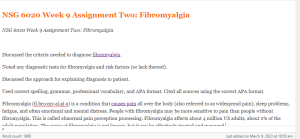 NSG 6020 Week 9 Assignment Two  Fibromyalgia