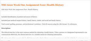 NSG 6020 Week One Assignment Four  Health History