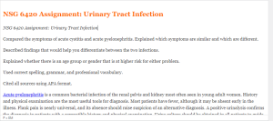 NSG 6420 Assignment Urinary Tract Infection