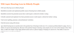 NSG 6420 Hearing Loss in Elderly People