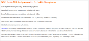 NSG 6420 W8 Assignment 3  Arthritic Symptoms