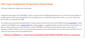 NSG 6430 Assignment Postpartum Hemorrhage