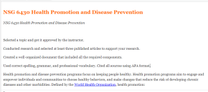 NSG 6430 Health Promotion and Disease Prevention