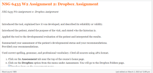 NSG 6435 W2 Assignment 2 Dropbox Assignment