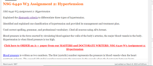 NSG 6440 W3 Assignment 2  Hypertension