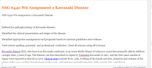 NSG 6440 W6 Assignment 2 Kawasaki Disease