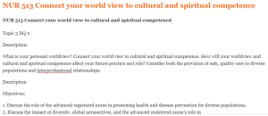 NUR 513 Connect your world view to cultural and spiritual competence