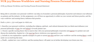 NUR 513 Discuss Worldview and Nursing Process Personal Statement