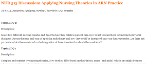 NUR 513 Discussion Applying Nursing Theories in ARN Practice