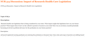 NUR 513 Discussion Impact of Research Health Care Legislation