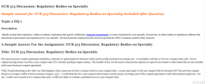 NUR 513 Discussion Regulatory Bodies on Specialty